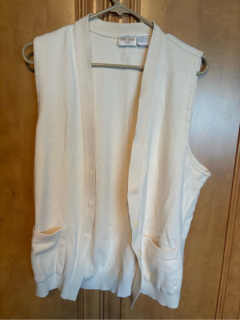 100% Cotton First Issue Ivory Button Front Sweater Vest